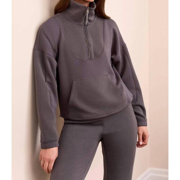 NEW TRIBAL techno lux rib zip accent mock neck sweater in charcoal